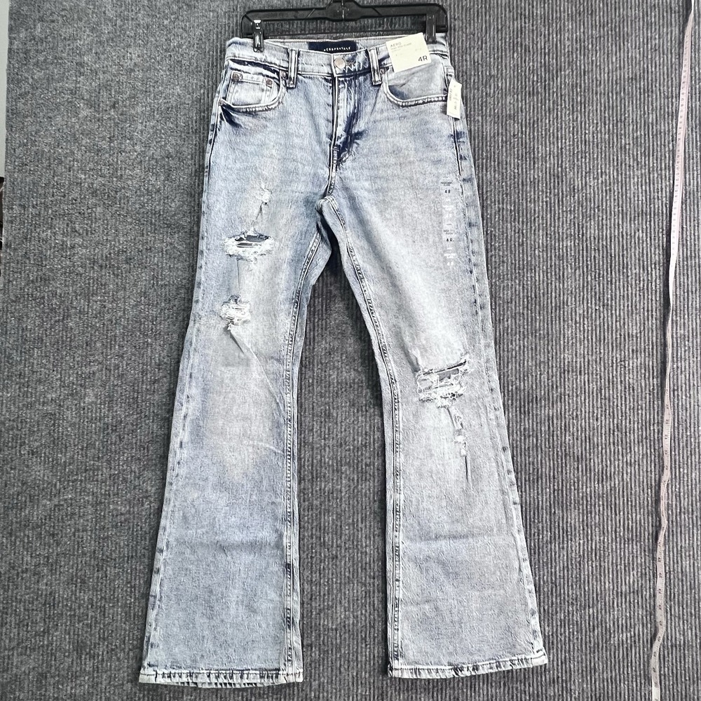 Aeropostale Womens High Rise Flare Jeans Size 4R Distressed Stretch Blue 9512
